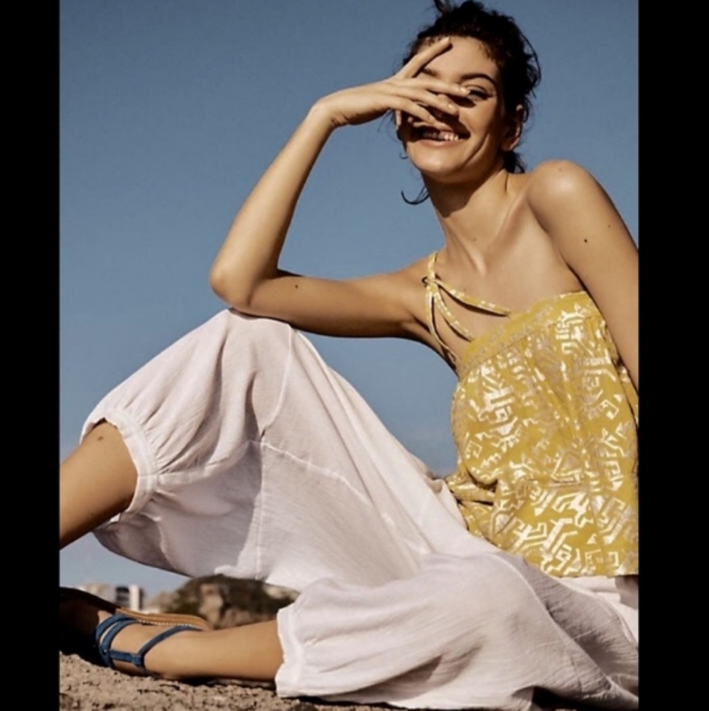 NWT Anthropologie Yellow Metallic Brocade Strappy Camisole